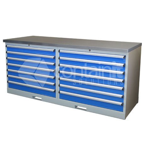 Storeman® Workstation Stainless Steel Bench Range - 2 x 7 Drawer Cabinet - Containit Solutions