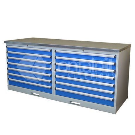 Storeman® Workstation Galvanized Bench Range - 2 x 7 Drawer Cabinet - Containit Solutions